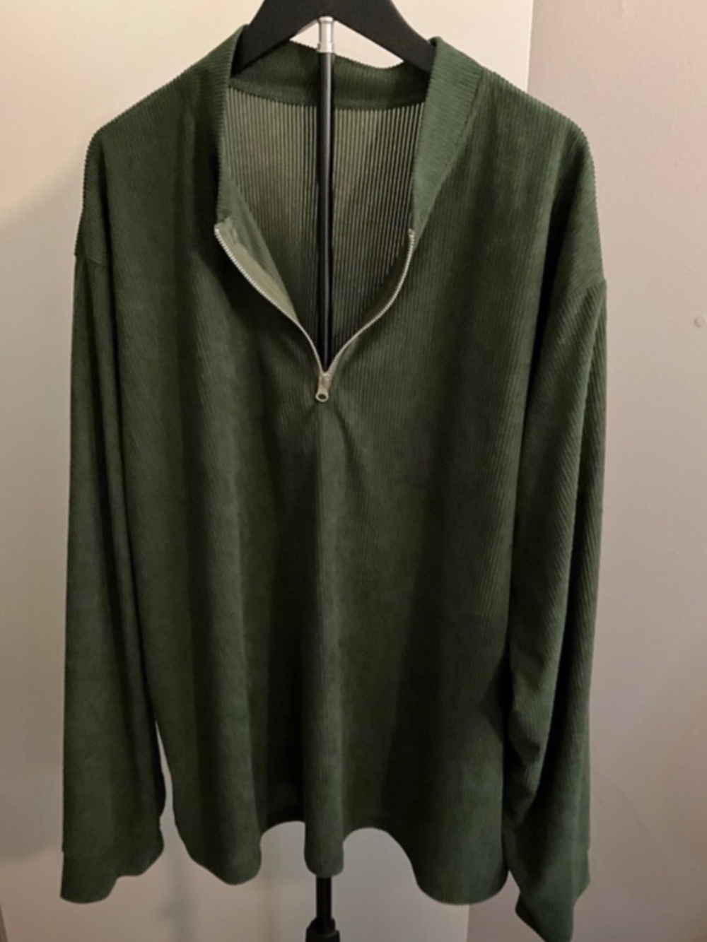 Oversized Forest Green Corduroy Quarter-Zip‎ Pullover Sweatshirt - Size XL